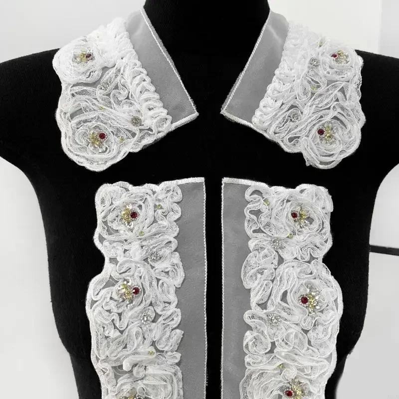 

Polyester Yarn Lace Collar Applique with Crystal Embroidery Design For Fashion Blouse Shirt Dress Crafting Accessories