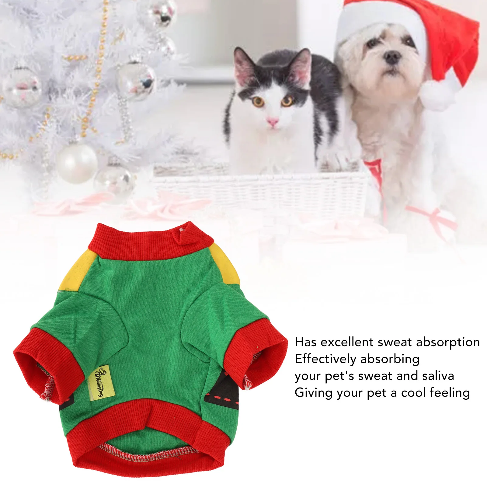 Dog Christmas Shirt Soft Polyester Elastic Breathable Sweat Absorption Pet Christmas Outfit For Medium And Small Pets