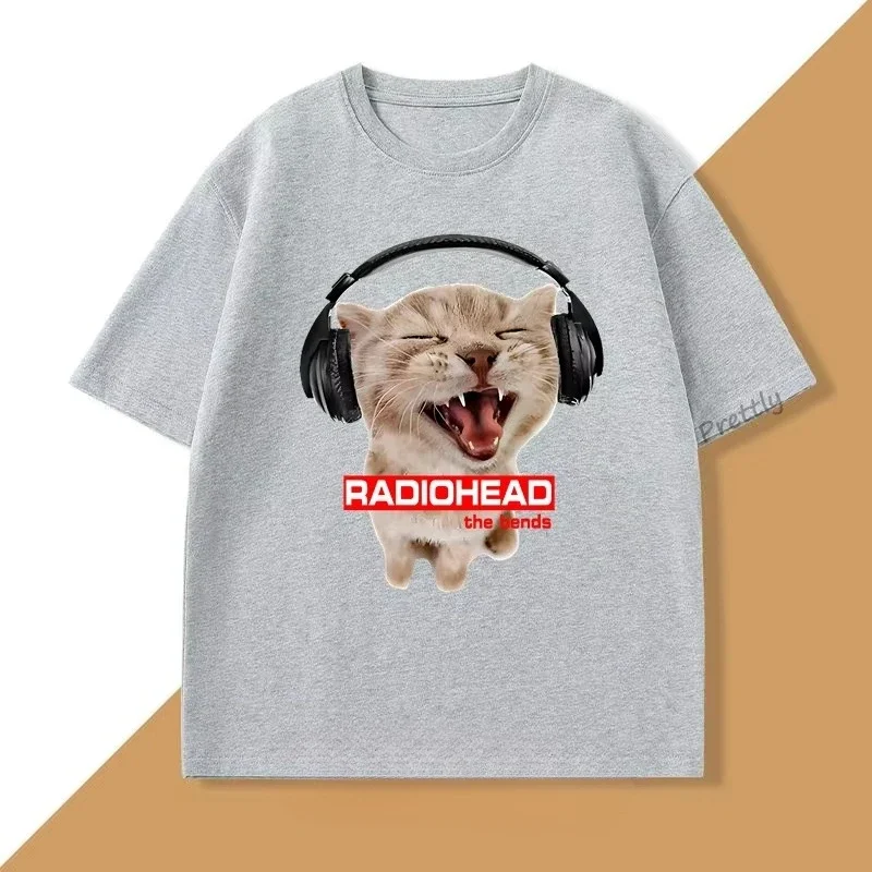 Lustiges Headset-Katzen-Radiohead-The-Bends-Grafik-T-Shirt Unisex Vintage Rockband-Tee Y2K Hip-Hop Streetwear Tops Musik-Fan-T-Shirts – Detail 5