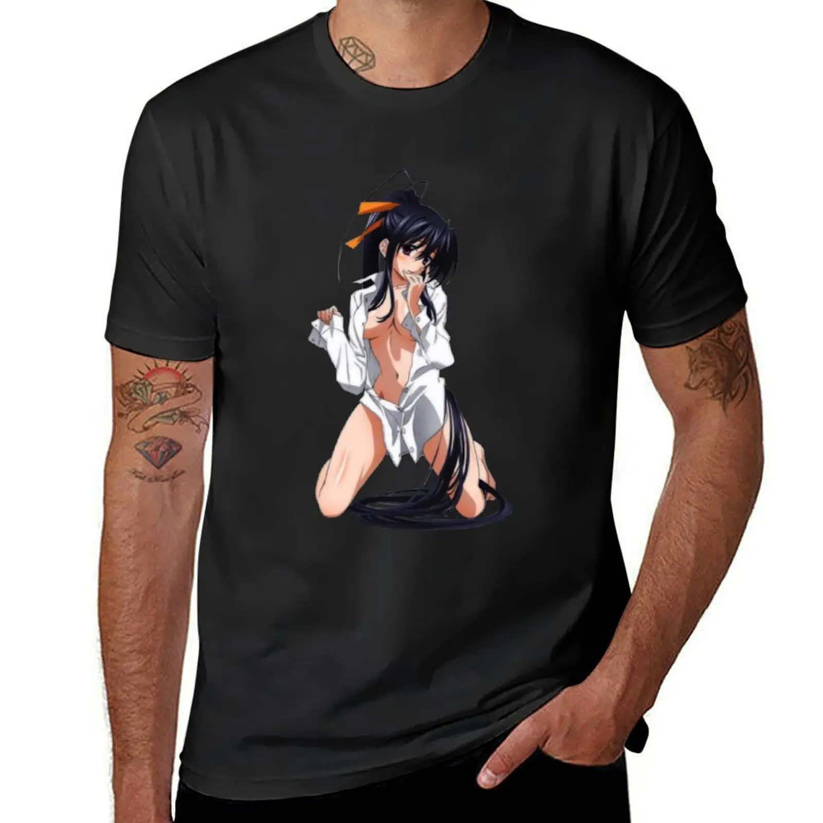 

Akeno Himejima Black hair Fiction Mangaka T-Shirt cute tops blue lock hippie clothes blanks black t-shirts for men