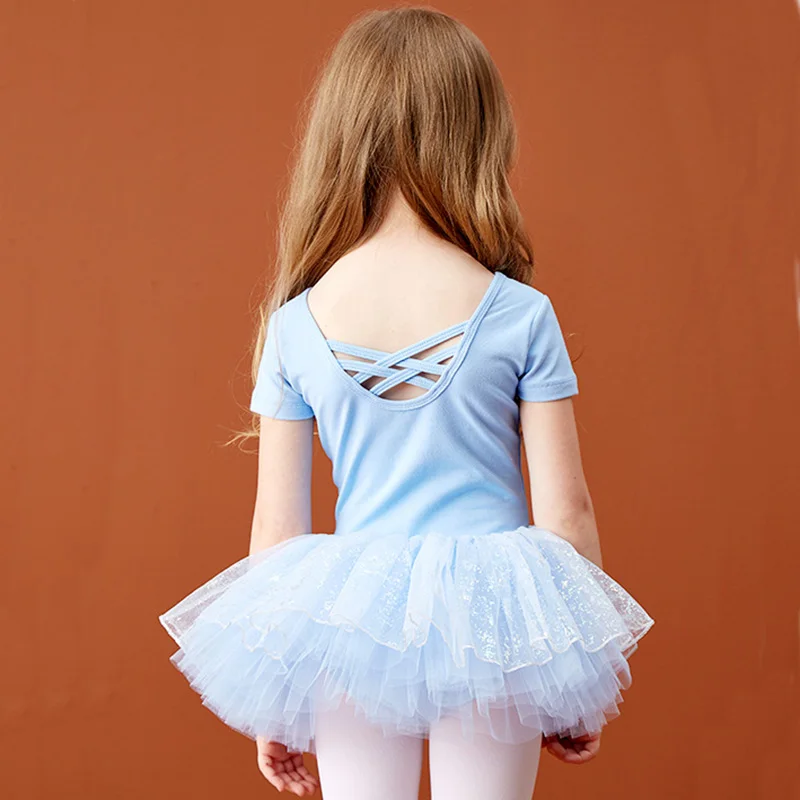 USHINE-Robe de ballet élégante pour filles, vêtements de danse à manches courtes, jupe de sport pour enfants, entraînement phtalleotar, éducatif