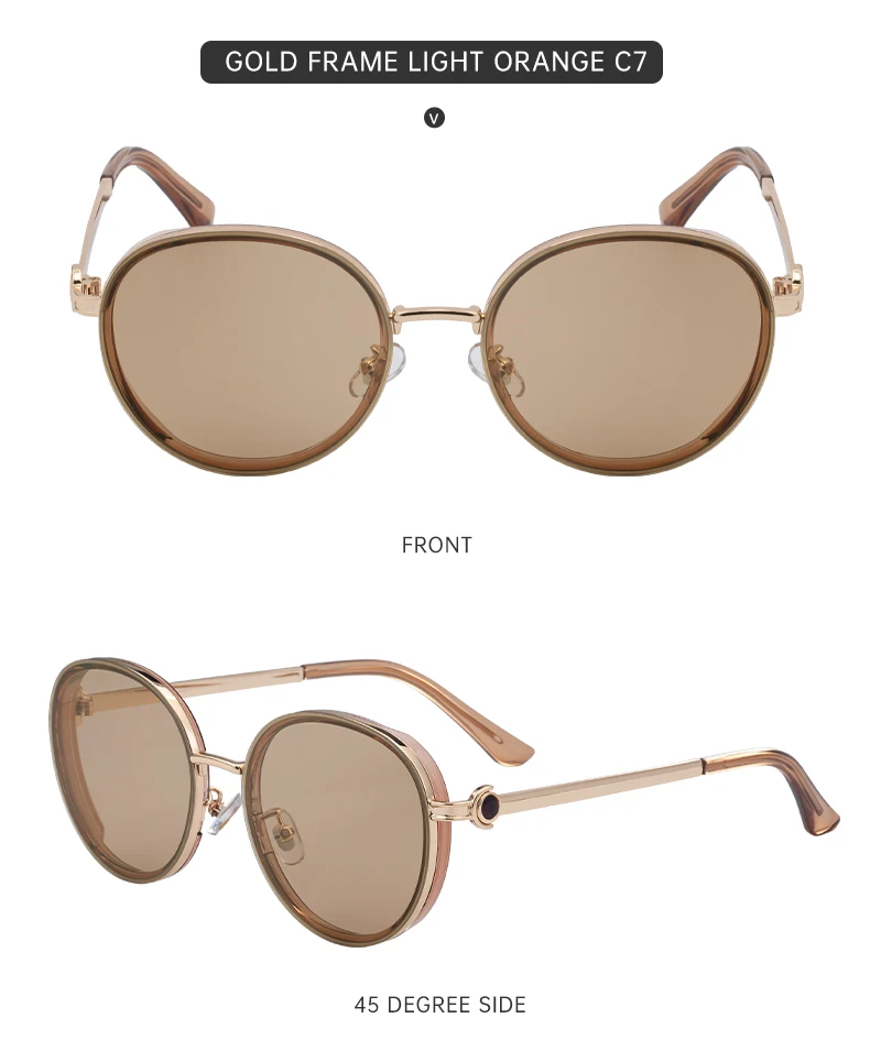 Übergroße runde Sonnenbrille für Damen, 2026, Luxusmarke, klassische Punk-Fahrsonnenbrille für Damen, Vintage-Metallrahmen, Schattierungen, UV400 – Detail 17