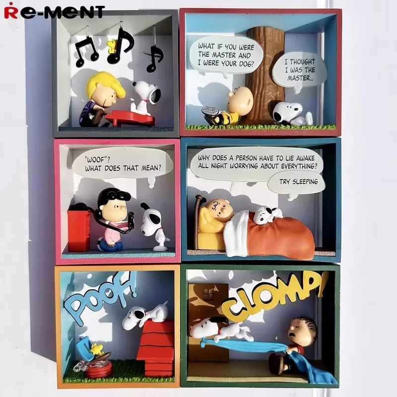 

Re-Ment Snoopy Comic Cube Collection Миниатюрные куклы Happy Hour Орнамент ПВХ Аниме Фигурка Слепая коробка Игрушка в подарок для детей