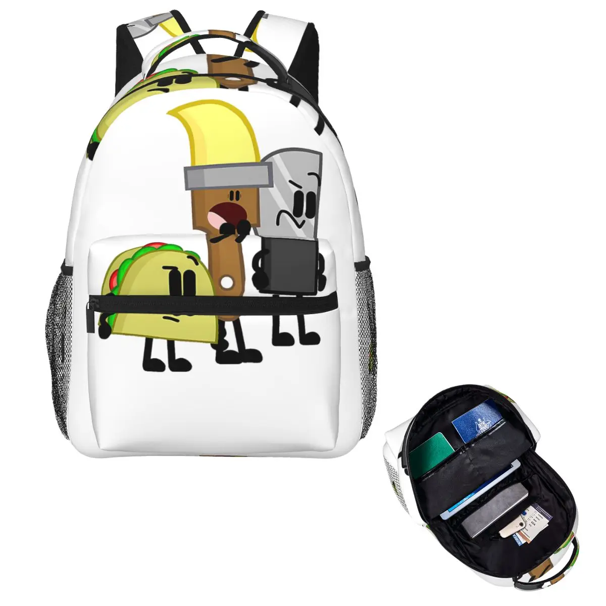 BFDI Inanimate Insanity , All Characters 4 Student Backpack Hiking Travel Daypack for Men Women Fashion Bookbag Shoulder Bags