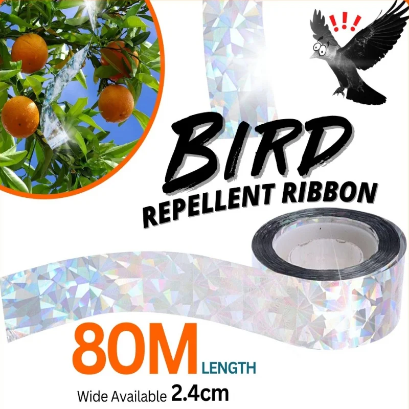 80M Anti Bird Tape Bird Scarer Flashing Reflective Tapes Non-toxic Bird Repeller Anti Pigeons Scare Double-sided Ribbon Repeller