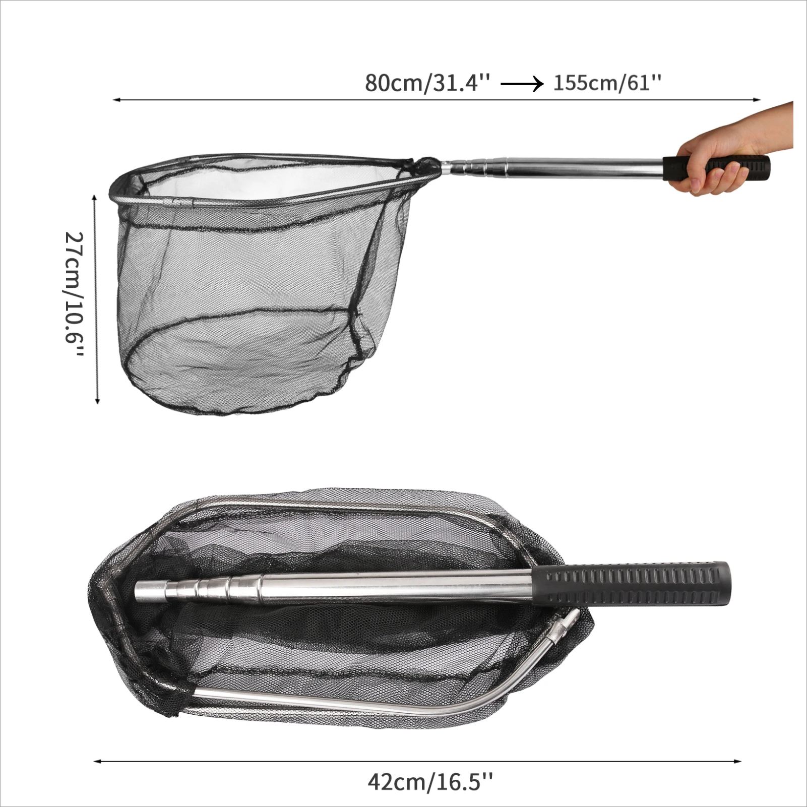NONE Angelkescher aus Aluminiumlegierung, langlebig, teleskopisch, ausziehbar auf 190 cm/130 cm/55 cm, faltbares Netz, sicheres Fischfang-Freigabe 6