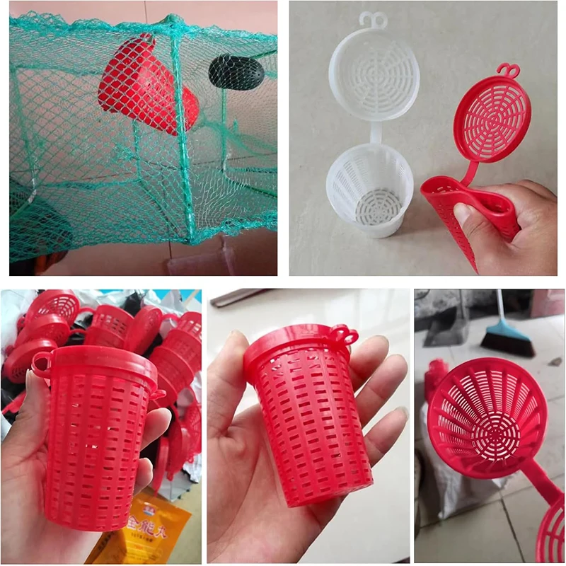 10 Pcs Fishing Bait Cage Trap Fish Lure Feeder Basket Holder Plastic Bait Bucket