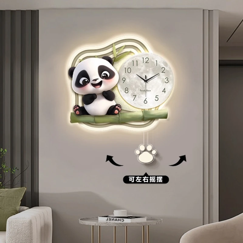 Modern Panda Swinging Wall Clock Living Room Digital Clock Corridor LED Mural Luxury Art Mute Wall Clock Home Decor Items