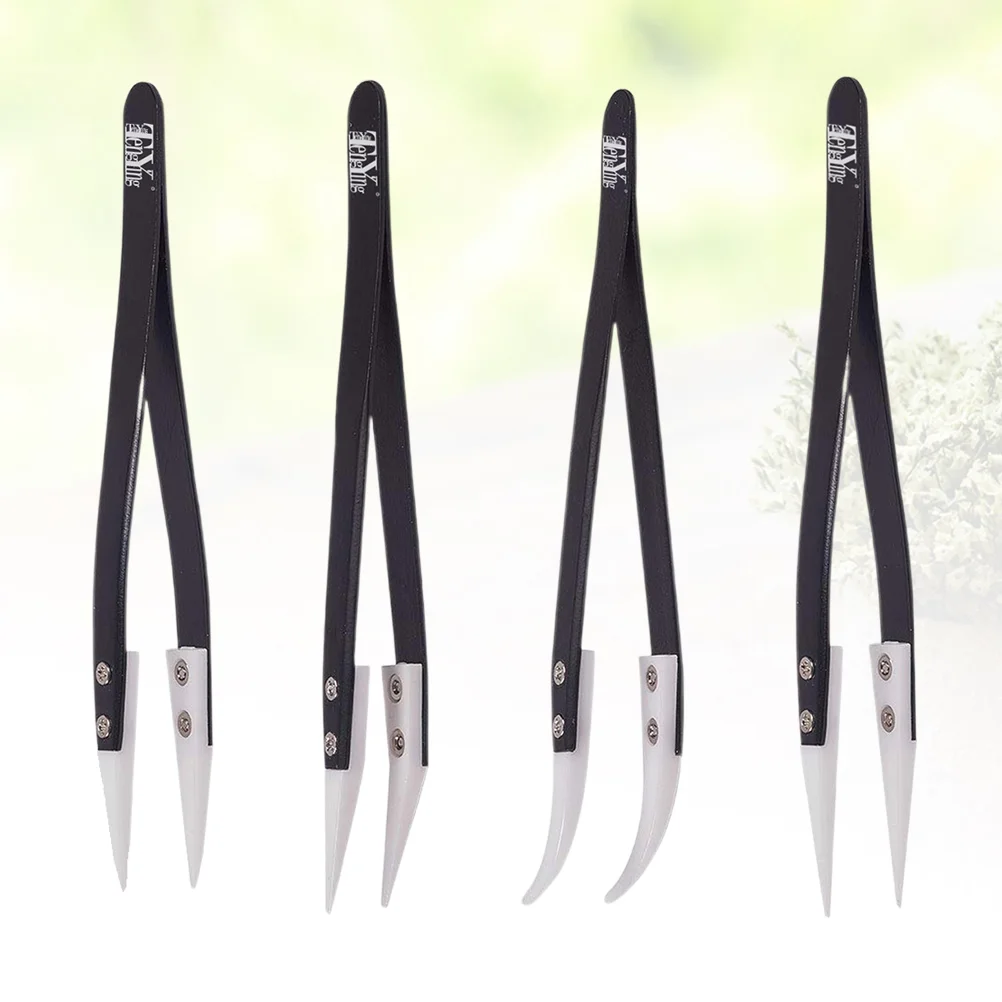 

4pcs Ceramic Tweezers Set Replaceable White Ceramic Tips with Temperature Resistance and Anti-Magnetic Precision Tips for Electr