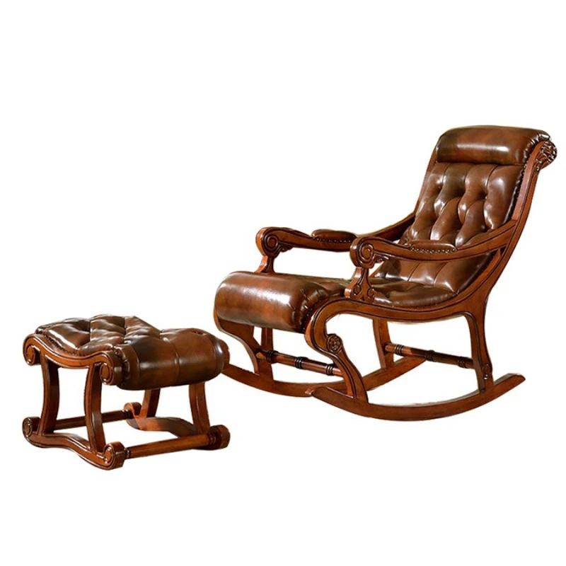 

American leather rocking chair solid wood leisure chair recliner home sofa elderly pedal European sofa nap