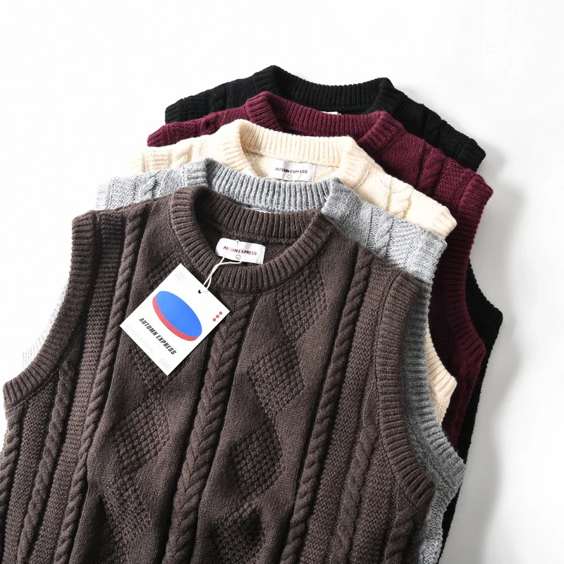 

Men's New American Heavyweight Retro Cable Knit Vest - Winter Fashion Round Neck Sweater Waistcoat