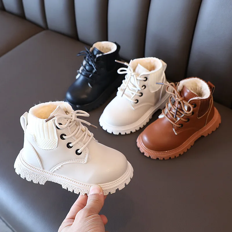 New Children's Cotton Shoes Winter Fashion Boys Warm Boots Lace Up Girls Snow Boots Waterproof Kids School Shoes G233