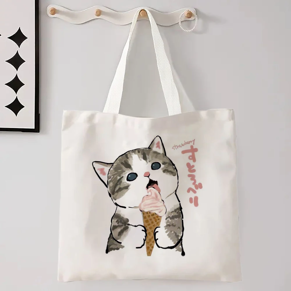 Kawaii Katze Leinen Einkaufstasche Grafik Harajuku Frauen Tote Handtasche Große Kapazität Frauen Schulter Taschen Eco Mode Mädchen Handtaschen – Detail 12