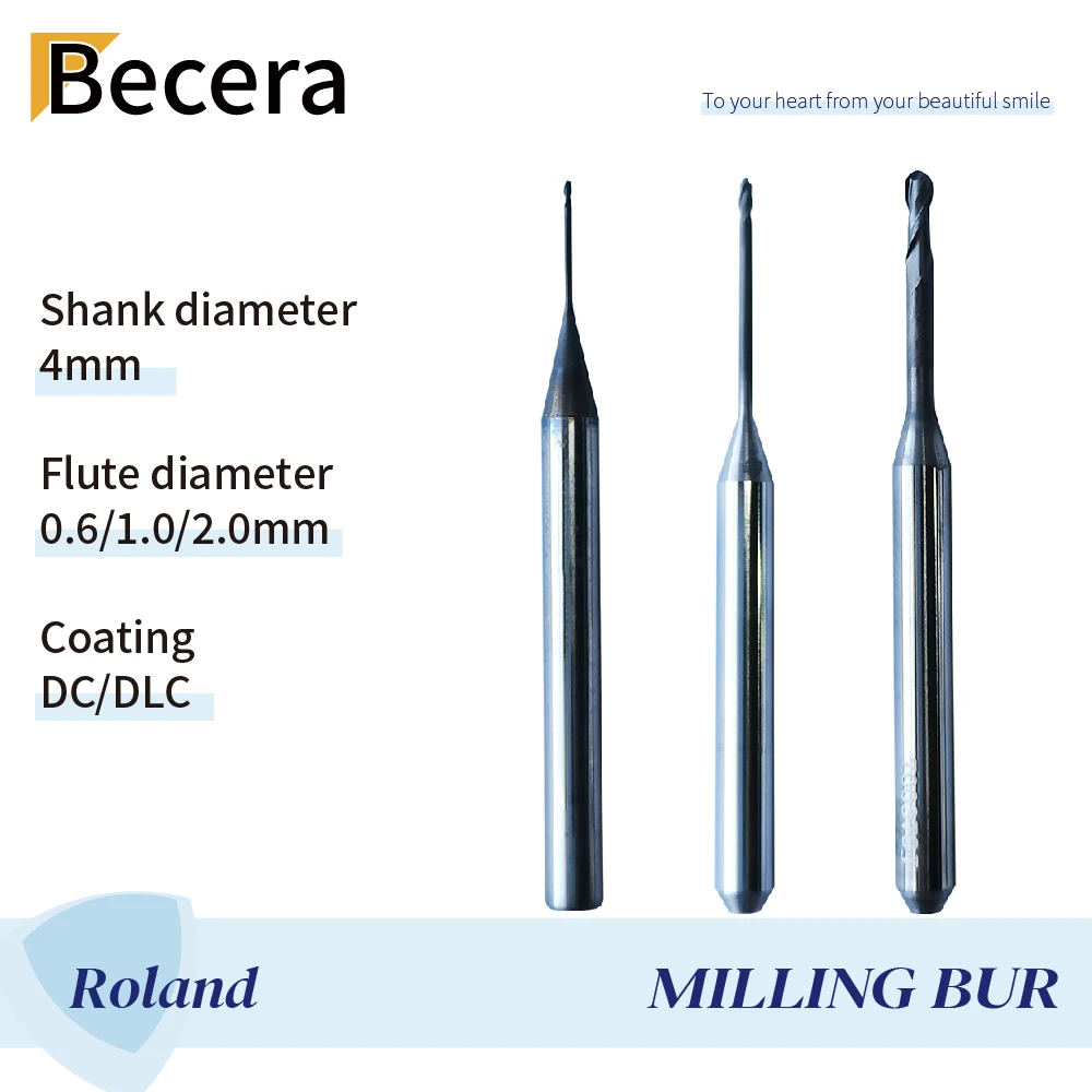 

Dental Burs of Roland Cad Cam Machine Grinder 4 MM for Milling Zirconia PMMA Wax PEEK Block Available Size 0.6/1.0/2.0