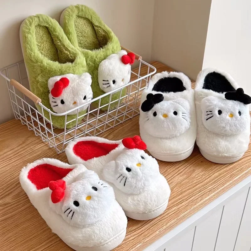 Sanrio Plush Slippers Hello Kitty Kawaii Cute Student Autumn Winter Bedroom Soft Padded Plush Bedroom Aldult Shoes Girls Xmas