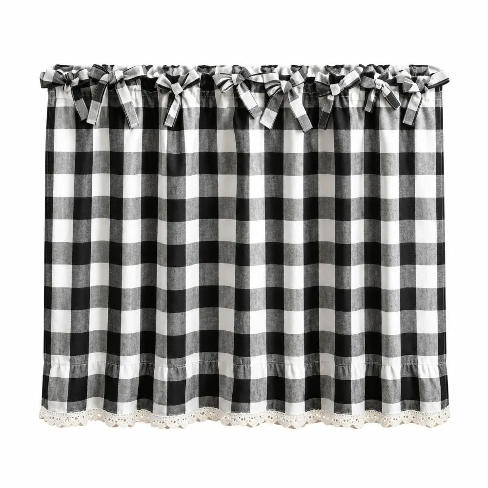 Double Sided Christmas Oven Curtain Gingham Pattern Ruffled Edge Appliance Dust Cover Washable Fabric Dustproof Shield