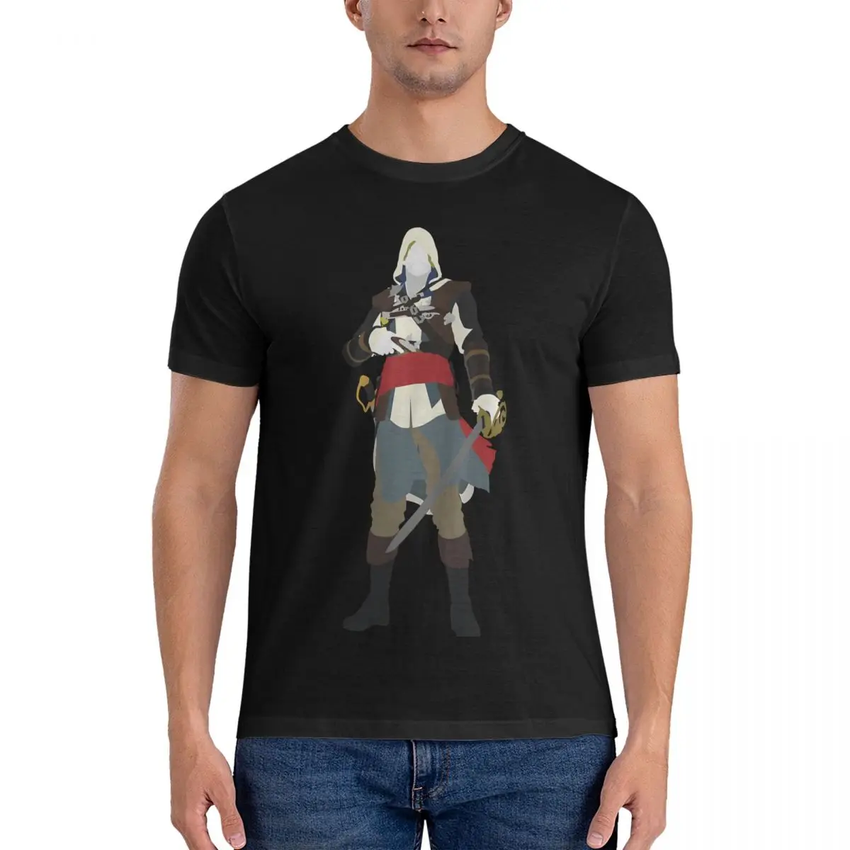 Edward Kenway IV Black T Shirt Men 100% Cotton Funny T-Shirt Round Collar A-Assassin's Game Creed Tee Shirt Clothes Gift Idea