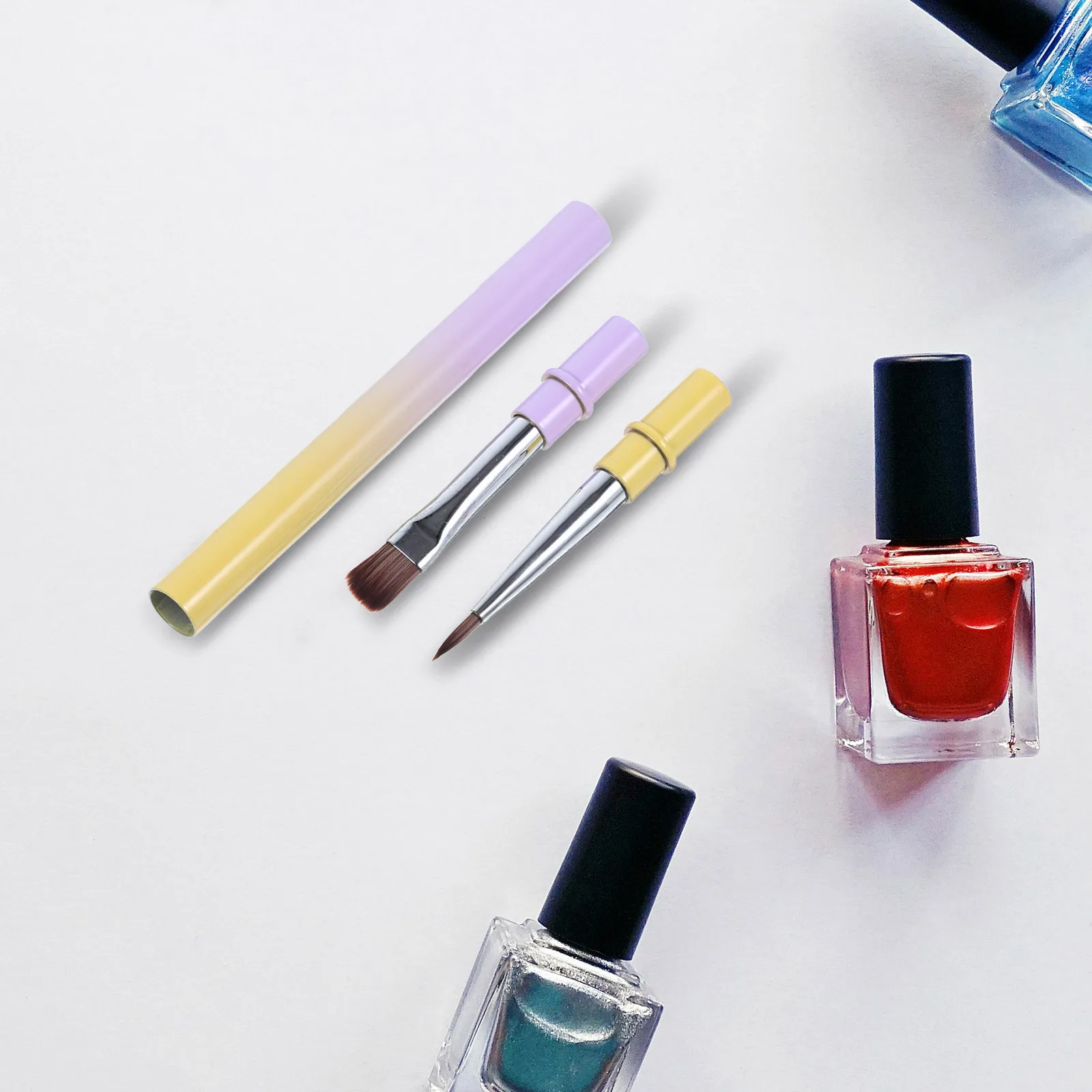 Dual-Ended Nail Brush Flat Head Fine Liner Hard Precision Pigment Powder Tool Nail Art Pen Professional Design Brush