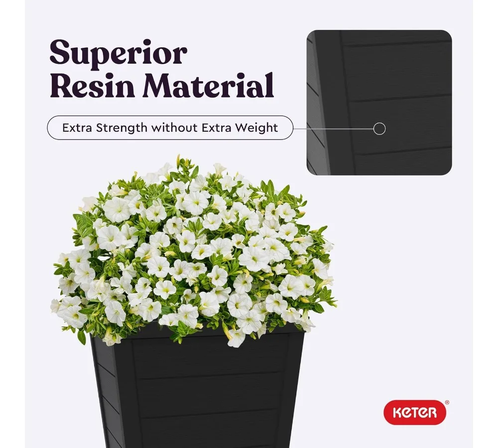 مجموعة من 2 أوعية زهور كبيرة حديثة خارجية بطول 22 بوصة، مزارعي بمظهر خشبي مدبب لتزيين الحديقة