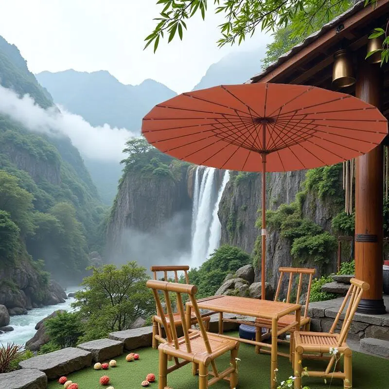 Ancient wind umbrella Oil paper umbrella Furnace tea umbrella Garden  Chinese parasol Sun Outdoor oil paper