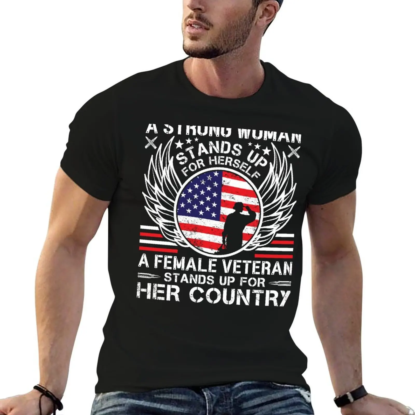 

Female Veteran Stands Up For Her Country T-Shirt g man t shirts for men t shirt men 100% cotton luxury brand T-Shirt