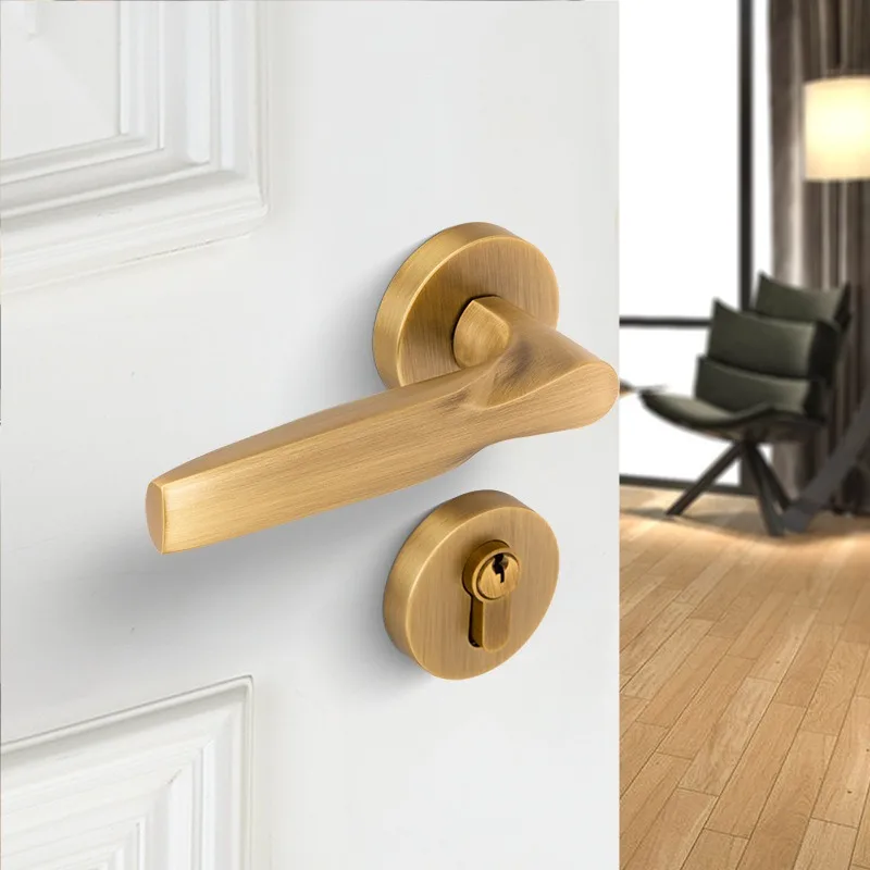 Coffee Bronze Brass Magnetic Silent Split Door Lock, Retro Handle, Household Hardware for Indoor Bedroom Wooden Room Door