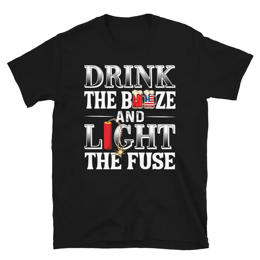 Booze & Fireworks July 4th of July USA US Flag T-Shirt