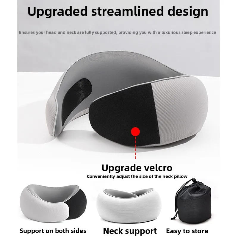 Memory Foam U Shaped Neck Pillow Travel Support for Airplane Car Nap with Storage Bag
