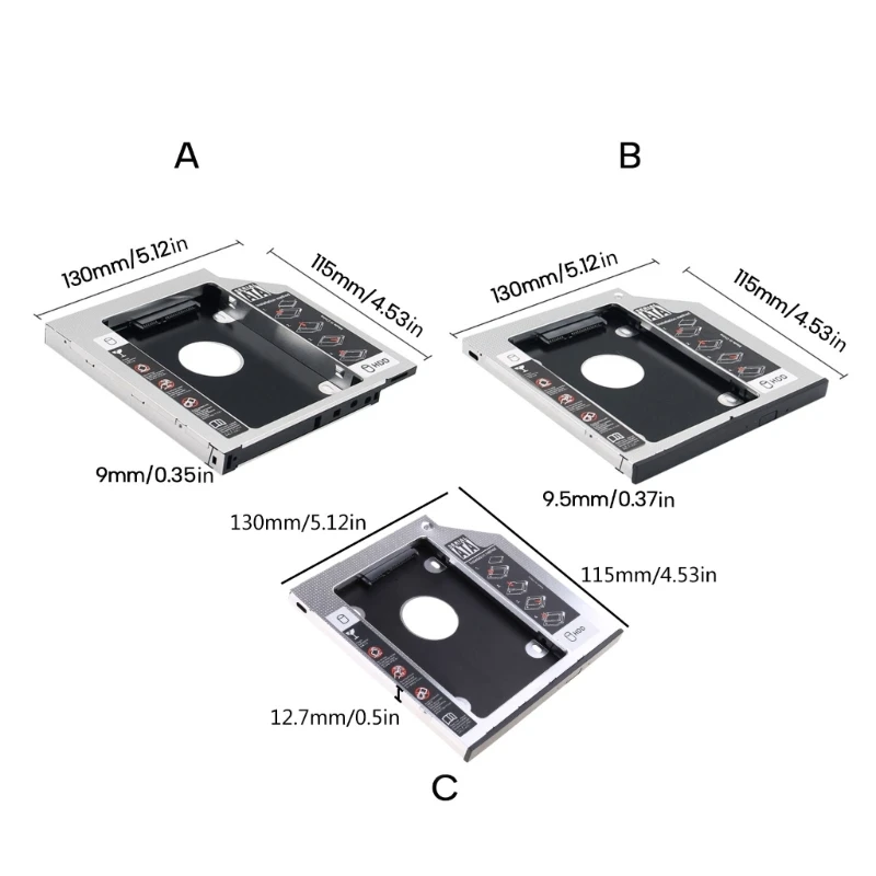 9.0/9.5/12.7mm HDD Caddy 2nd SSD Bracket Aluminum Universal SATA3.0 2.5