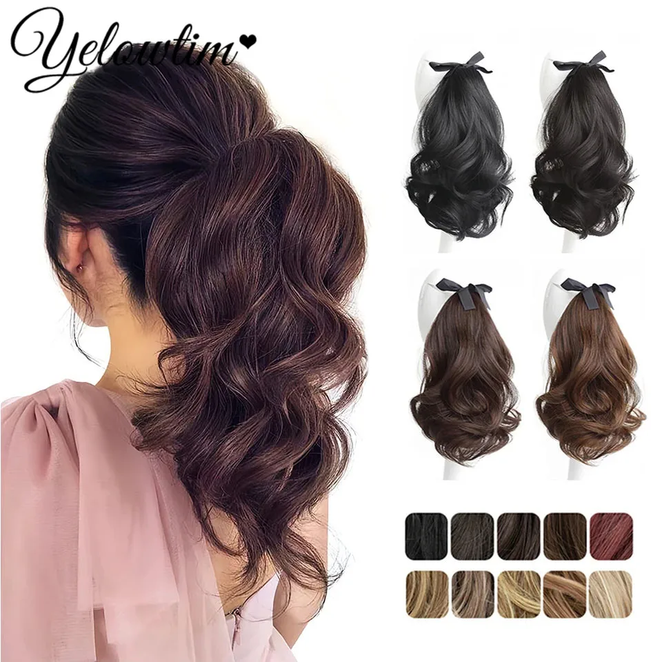 Synthetic Short Wavy Curly Ponytail For Women Ribbon Drawstring Tied To Hair Tail Hair Extension Natural Fake Hairpiece