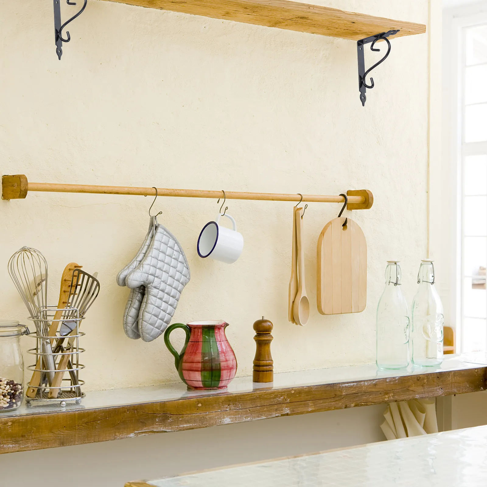 2Pcs Sturdy Black White Finish Iron Shelf Brackets Triangle Wall Mounted Rack Support Heavy Duty Floating Shelf Holder for Home