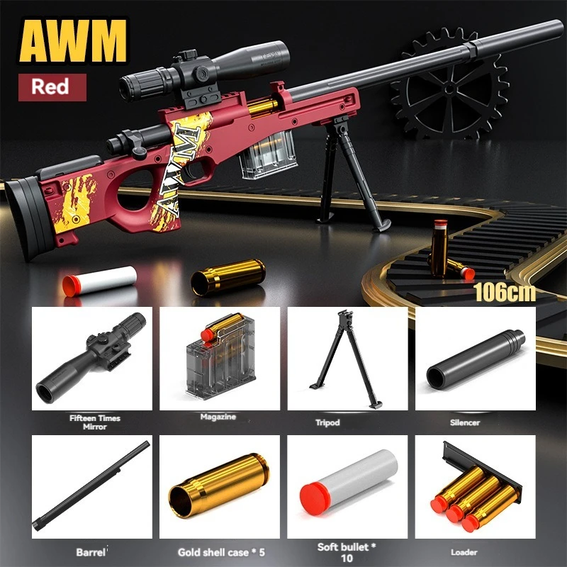 Soft Bullet Shell Throwing Gun Toy Manual AWM 98K M24 Barrett Rifle Sniper Pneumatic Gun Weapons Toy for Adults Boys Kids Gifts