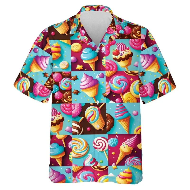 Summer Hawaiian 3D Sweets Cakes Icecream Doughnut Printing Shirts For Men Kid Funny Streetwear Shirts & Blouses Cute Y2k Clothes