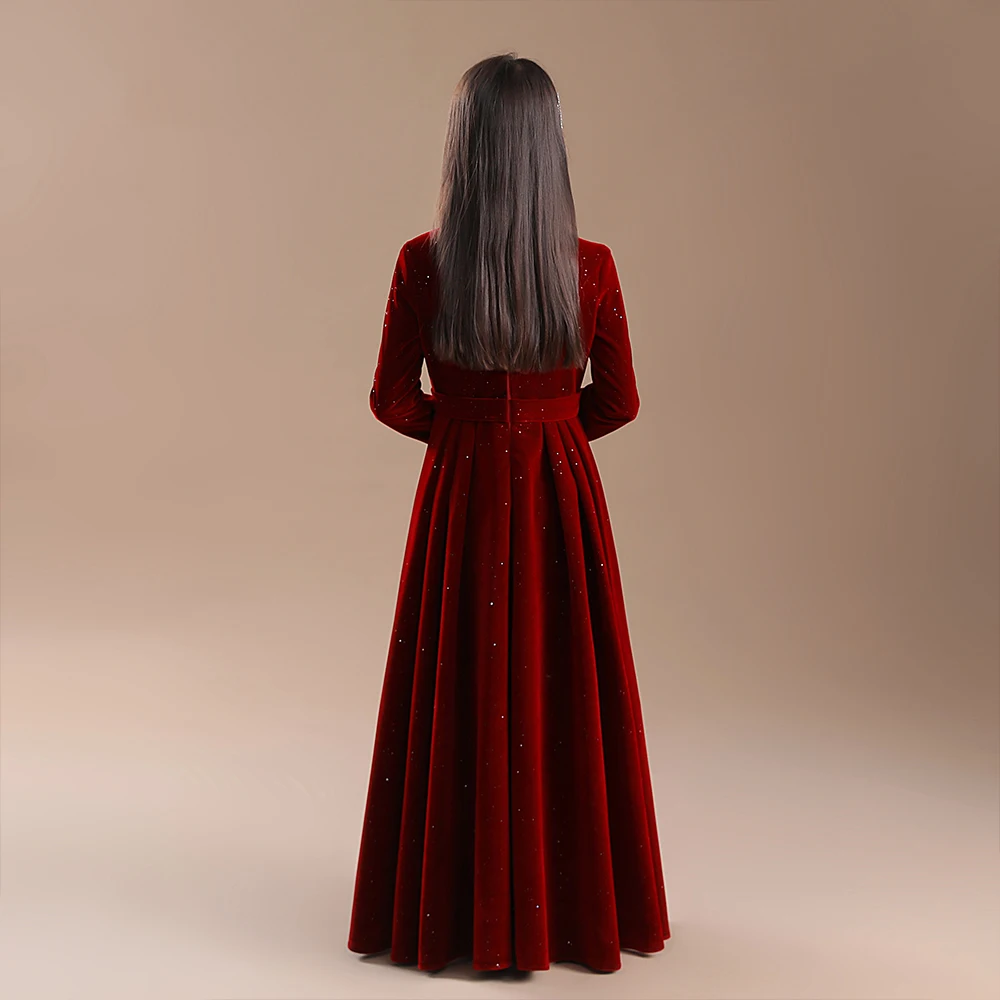 YZYmanualroom Round neck long sleeve floor-length velvet skirt autumn and winter/Customizable