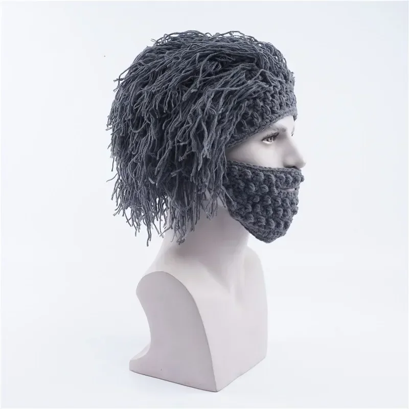 2025 Four Seasons Men's Halloween Party Fun Hat Bicycle Mask Warm Hat Handmade Wig Beard Hat