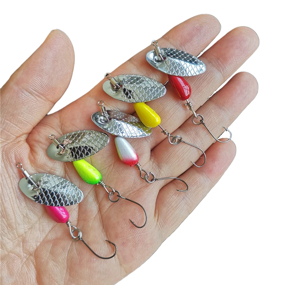 MUKUN 5pcs 2.5g/4.5g Mini single hook Jig Fishing Lure Micro jigging Spinner Spoon Hard Bait Crankbait Spinner Fishing Tackle