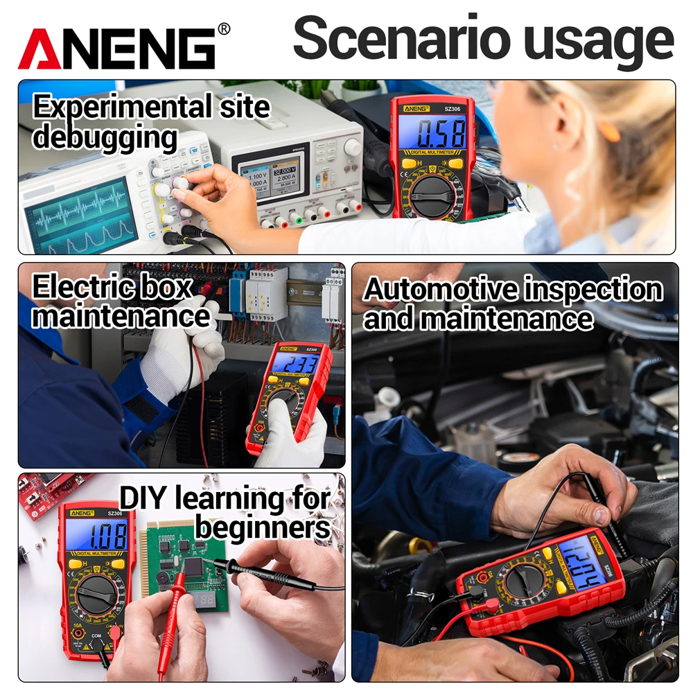 Picture 5: ANENG SZ306 Digital Multimeter 1999 Counts AC DC Voltage Current Resistance Tester Blue Backlight Diode Buzzer Test Voltmeter