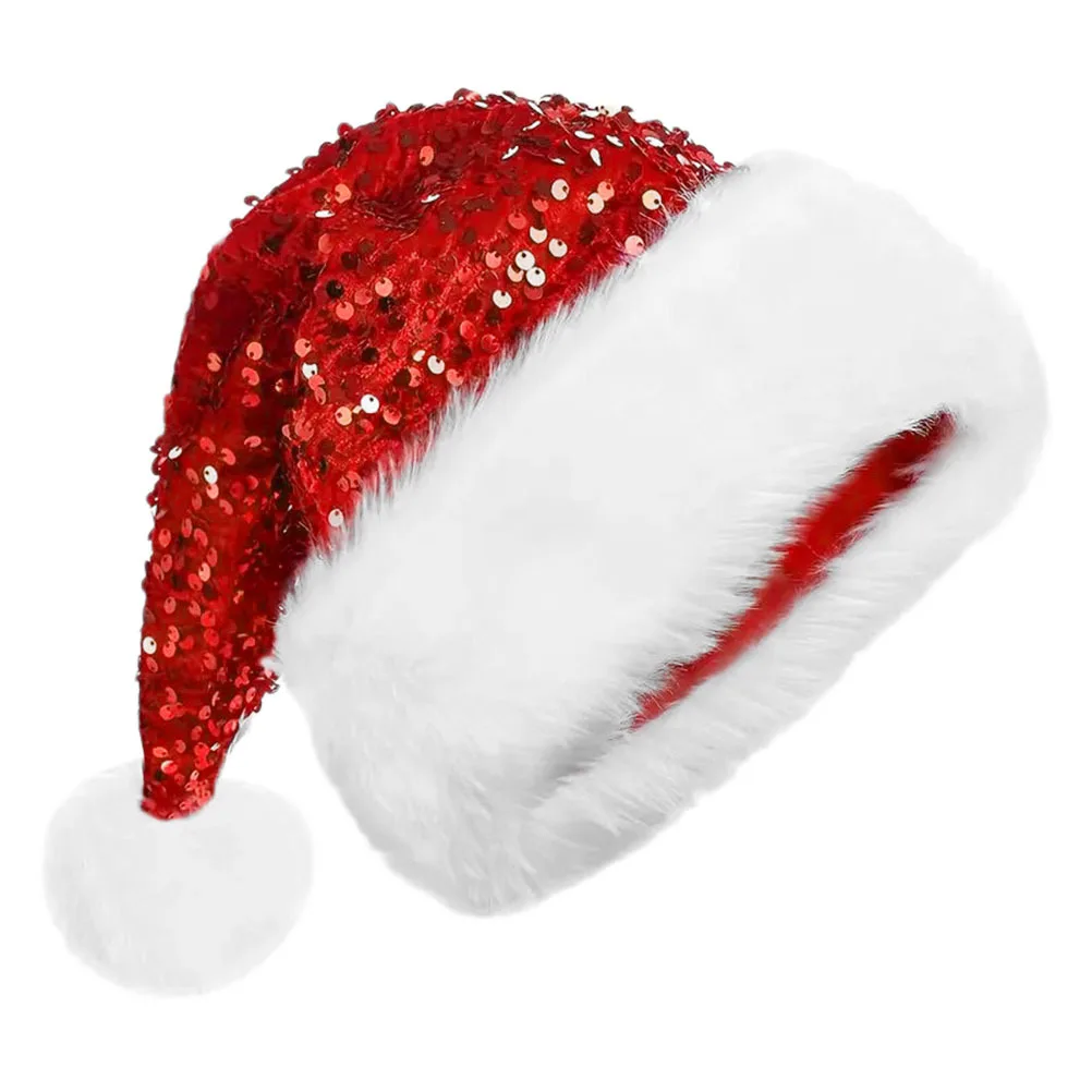 

Christmas Santa Hat Red Sequin Glittery Edge Holiday Party Xmas Festive Headwear For Adults Women Men New Year Celebration