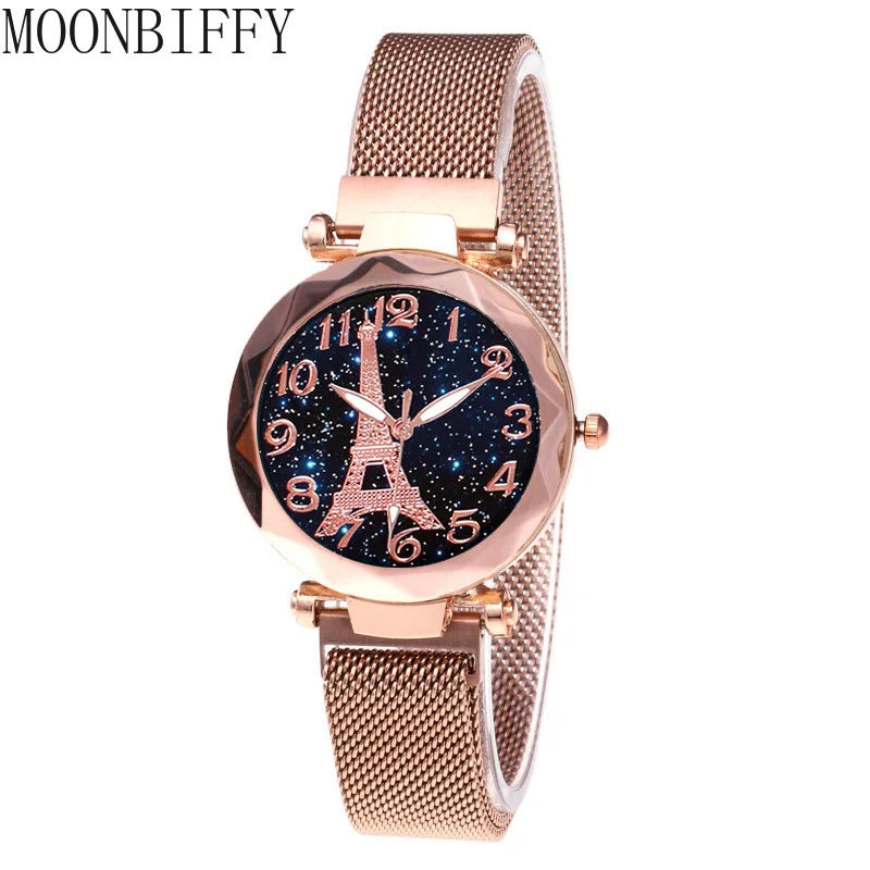 

Romantic Star Watch Eiffel Tower Wathes for Women Luxury Mesh Steel Belt Watch Wristwatch Ladies Dress Relógio Feminino Gifts