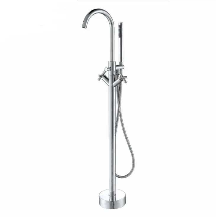 Bathroom Shower Brass Free Standing Floor Tub Faucet with Hand Shower