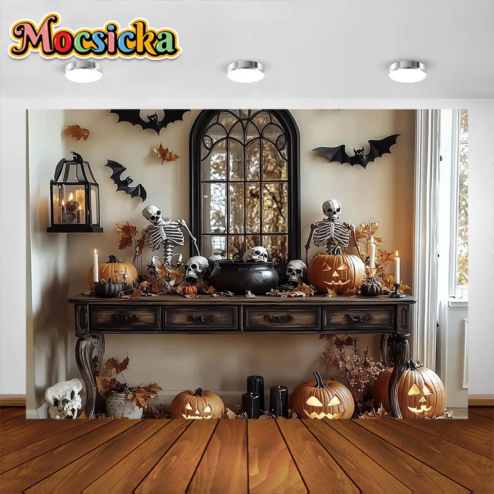 Happy Halloween Photography Background Horror Skull Bat Pumpkin Holiday Decoration Children Photo Portrait Backdrop Studio Props