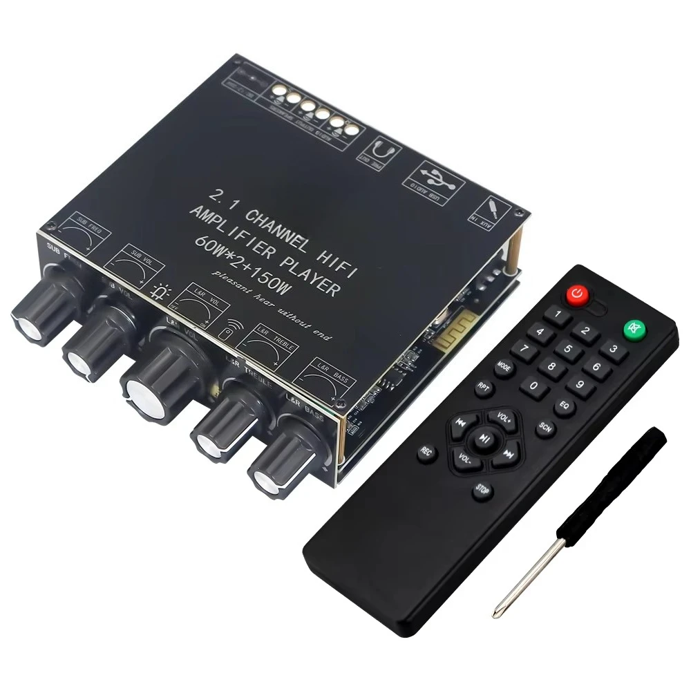 

Плата усилителя мощности 2*60Вт+150Вт для сабвуфера, Bluetooth 5.3, USB-аудиокарта, 2.1-канальный аудиоэквалайзер, модуль усилителя класса D