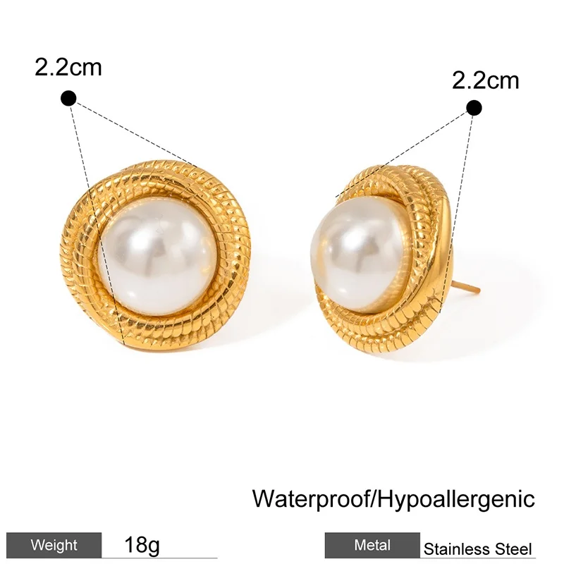 Grande boucle d'oreille perle en acier inoxydable pour femme, bijoux de luxe, fête de mariage, or 18 carats, étanche, style français, magasin ISCA