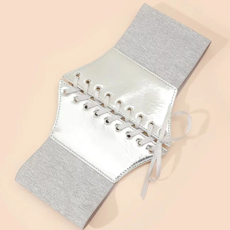 Wide Dress Belt y2k Elastic Belt for Dress Silver Corset Belt Women Silver Belt