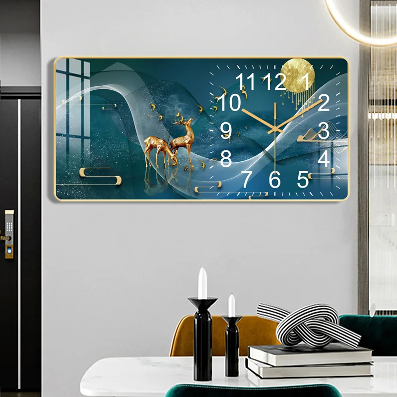 2022 New light luxury living room decorative painting wall clock Entrance Chinese cartoon mute