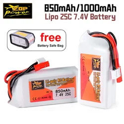 Free Bag ZOP Power 7.4V Lipo Battery 25C 850/1000mAh Lipos with JST Connector for TRX4M RC Car Trucks Boat Helicopter Drone Part