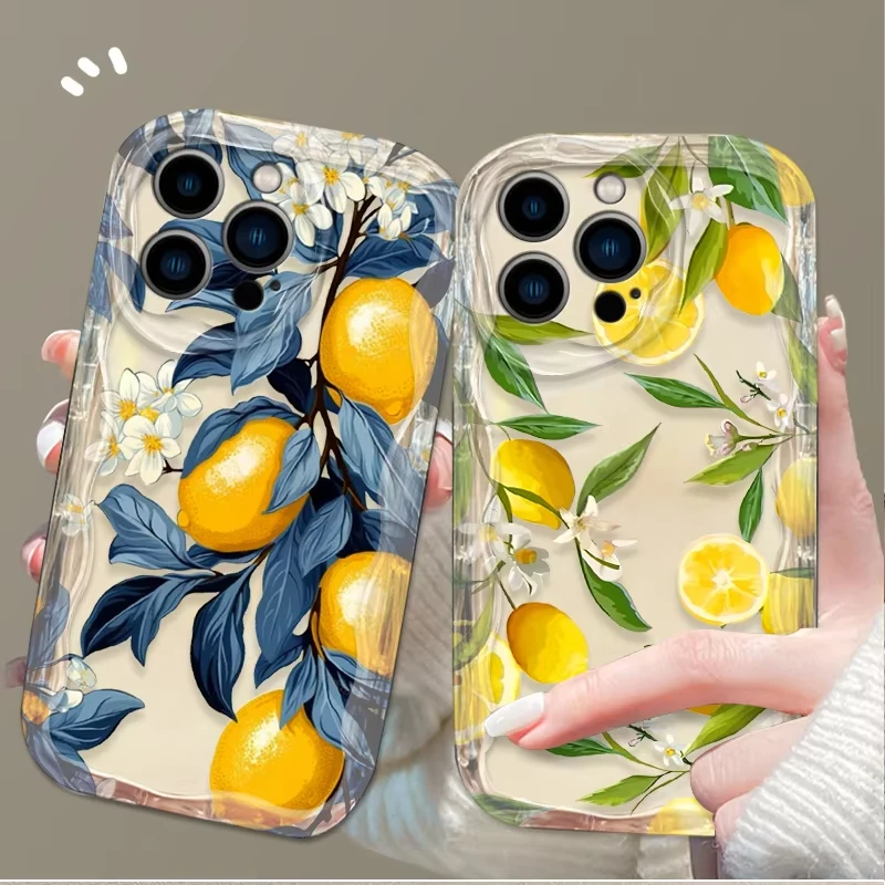 Funda transparente 3D con flor de limón y fruta de verano para iPhone 16 16E 15 14 13 12 11 Pro Max X XS X S Max XR SE 2020 7 8