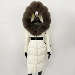 Down Coat Women Winter Real Fox Fur Collar Hooded Fur Jacket Thick Autumn Hat Detachable X-long White Duck Down Jacket Overwears