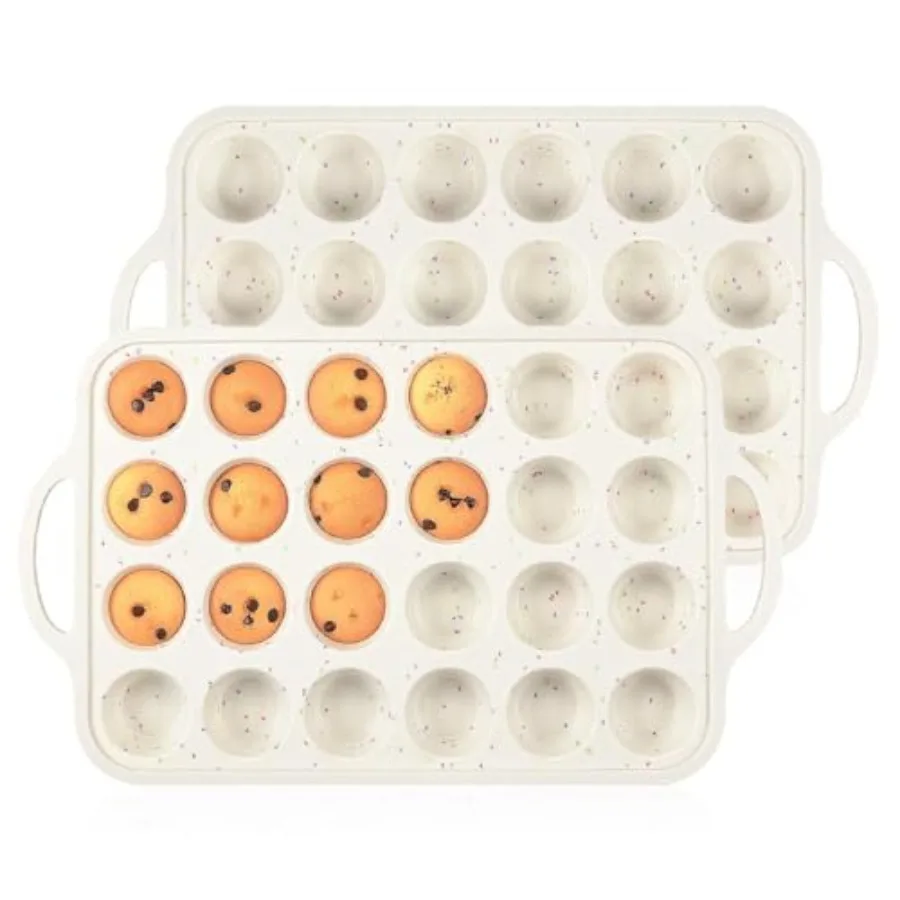 

Baking: metal-reinforced nonstick silicone mini muffin pan, gray, 24-cup capacity with handle, 2-pack