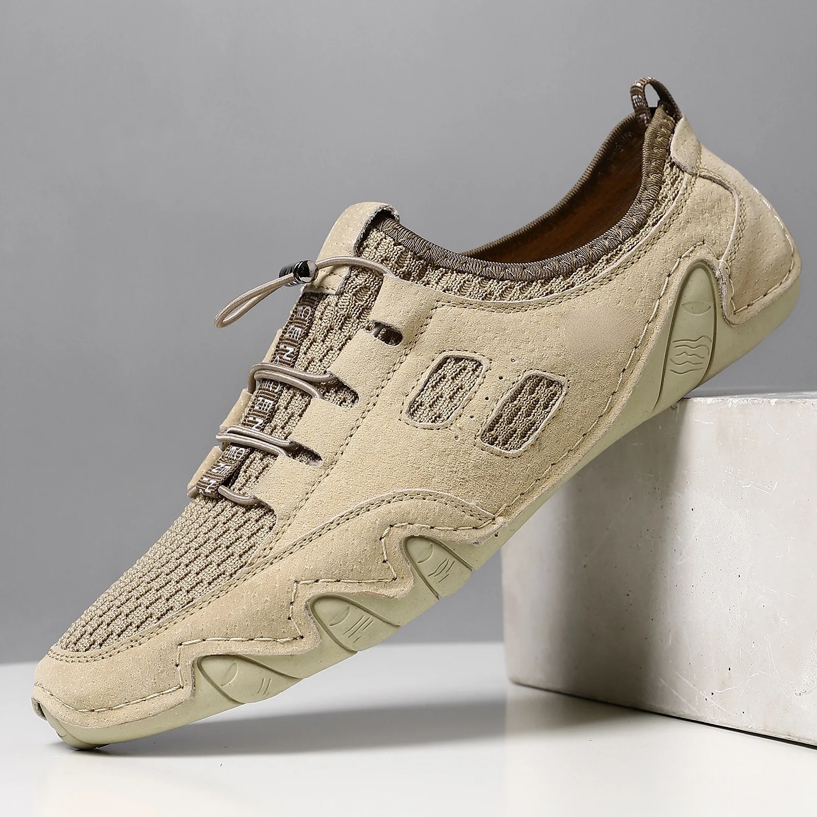 

Summer Breathable Men's Casual Sports Shoes Hand Sewn Genuine Leather Mesh Shoes Designer Loafers Men